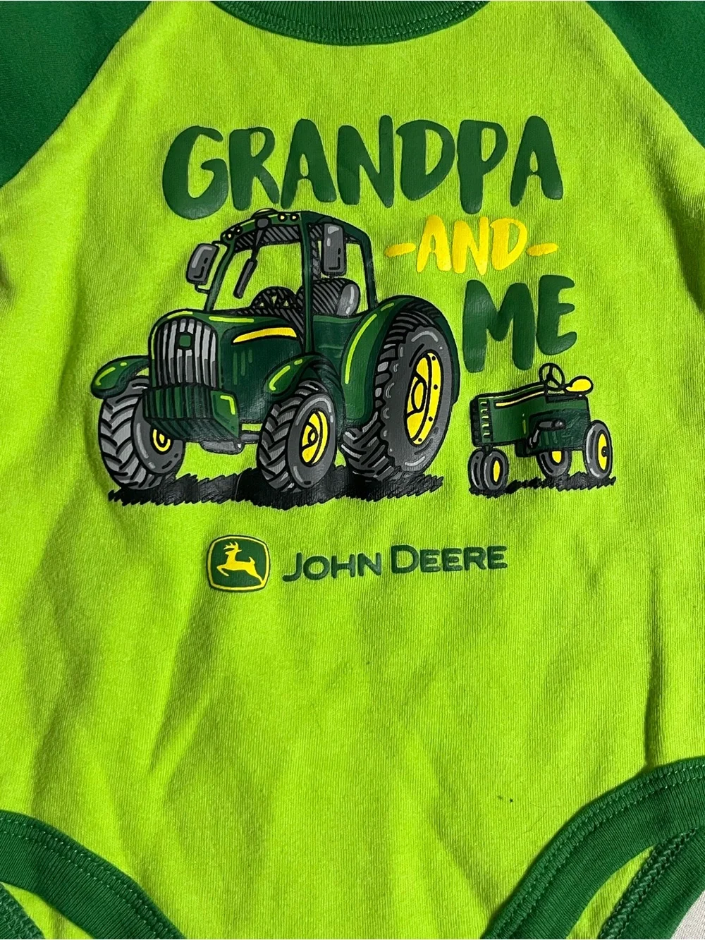 John Deere Green and Dark Green Tractor Baby Onesie Size 6/9 Months